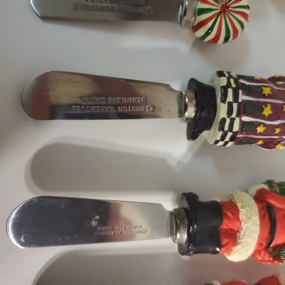 Lot Of 6 Christmas Cheese Butter Spreaders Knives Stainless Santa Candy CaneASIS
